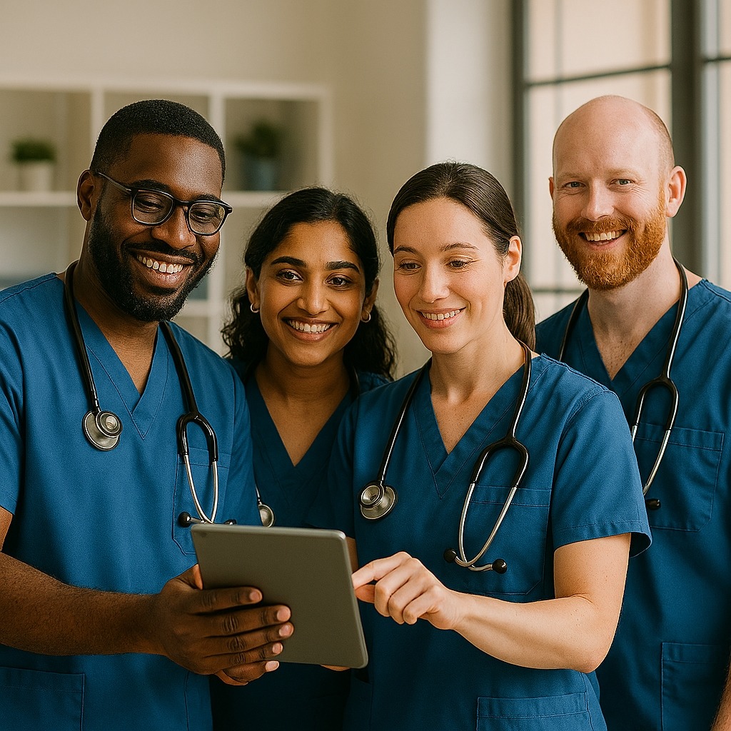 Healthcare professional using technology